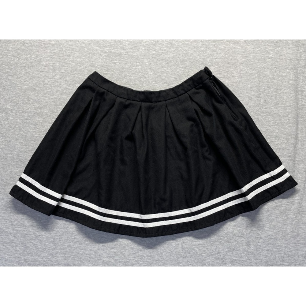 Hot Topic Pleated Skirt Women Medium Black White 2 Stripes Side Zip Cheerleading